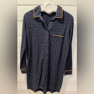 Femilet Navy Nightshirt – Letter Print, Yellow Trim, Size EU 38